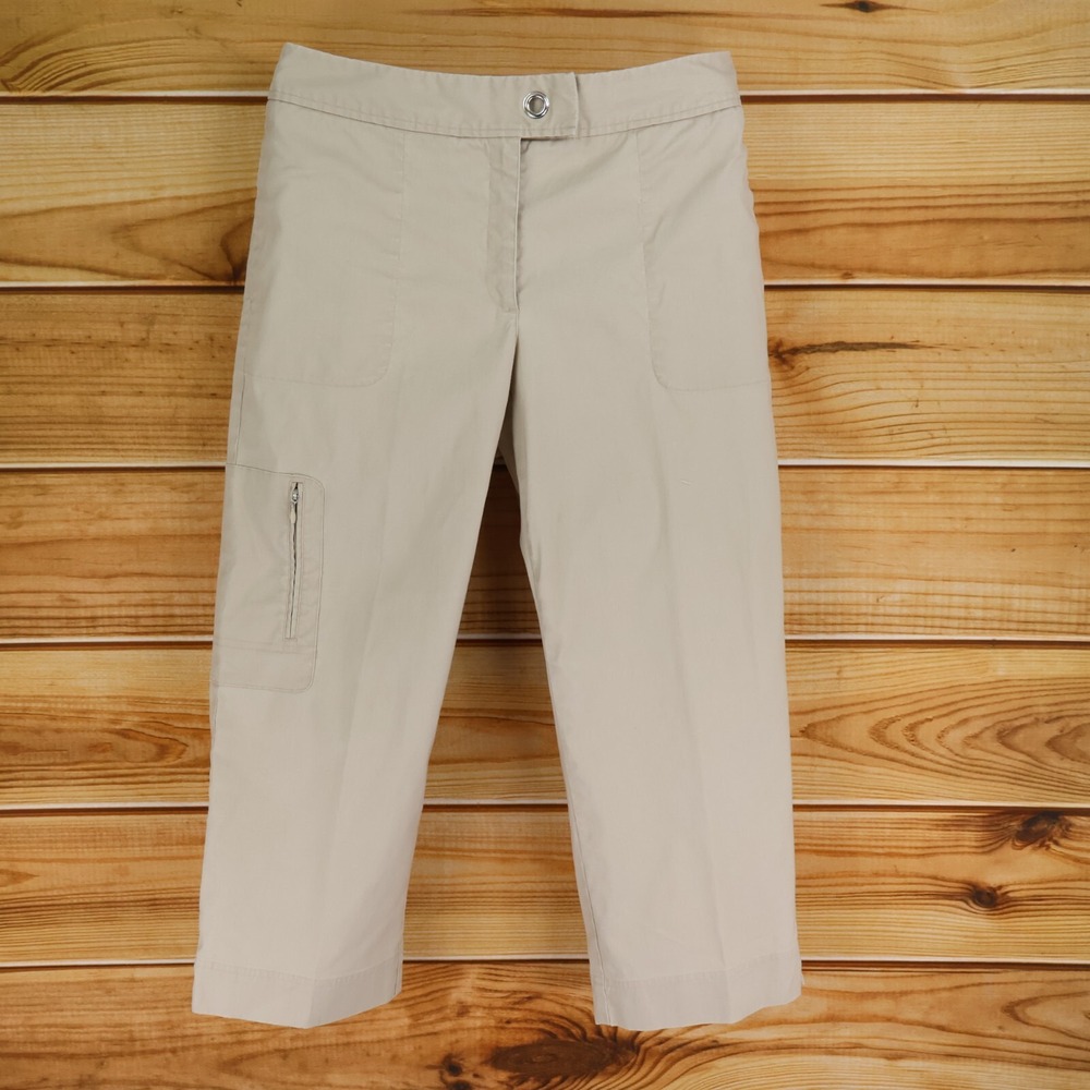 Liz Claiborne Audra Linen Capri Pants Womens 12 Beige Liz Golf Athletic Pockets